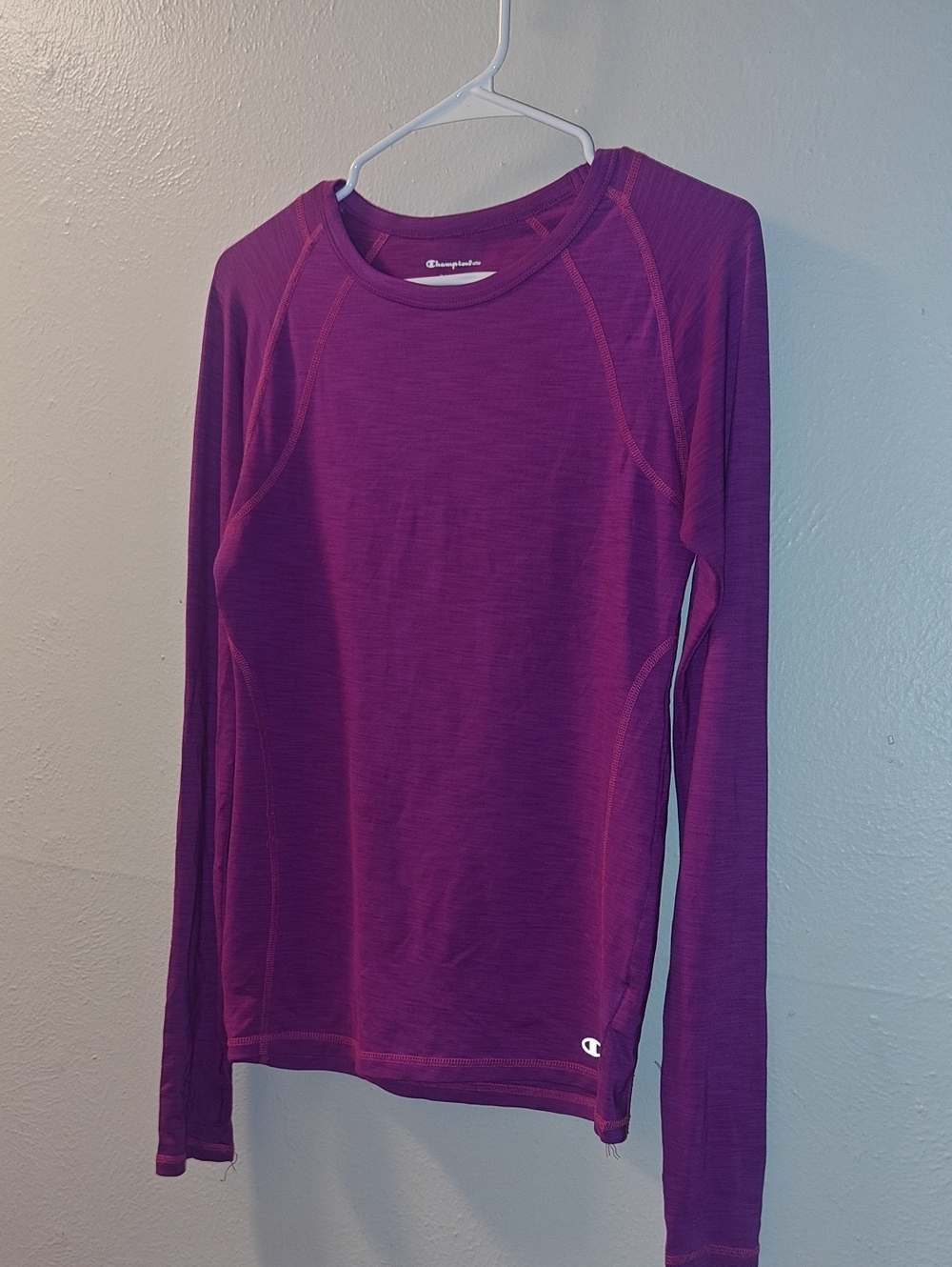 Champion Purple Performance Crewneck Long Sleeve Top W Thumbholes Sz small